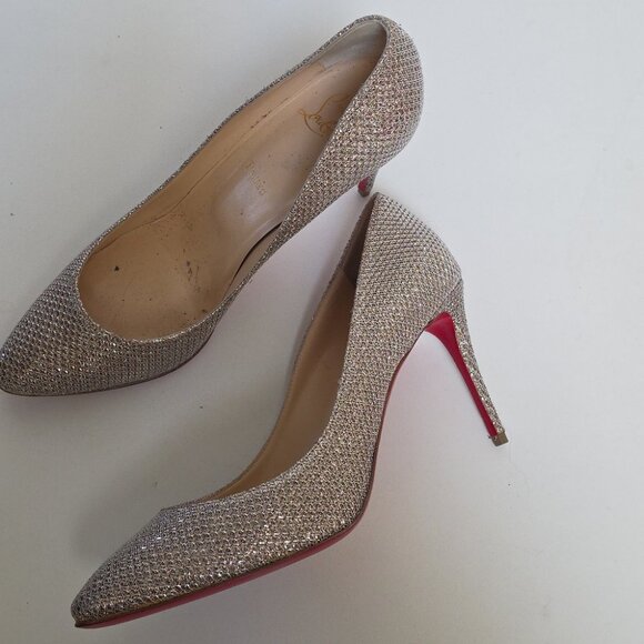 CHRISTIAN LOUBOUTIN | Eloise Glitter Heels Silver Sz 40.5 - Picture 1 of 9